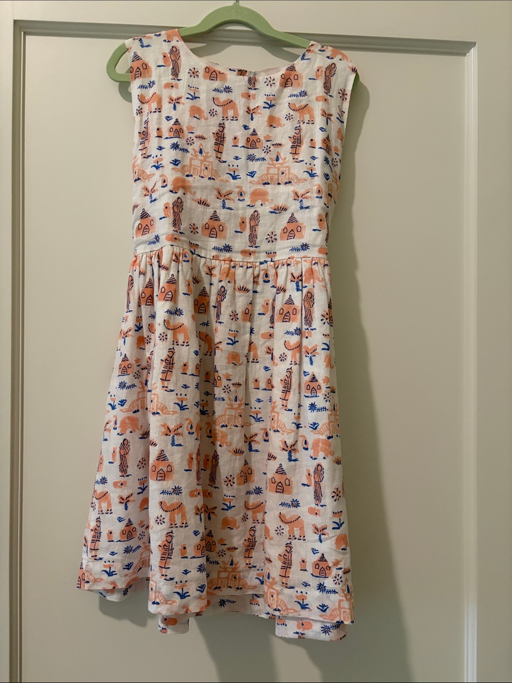 Roberta Roller Rabbit White Dress with Peach & Blue Animal Motif